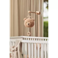 Jollein barna Teddy mackó formájú felhúzható zenélő babajáték natúr fa gyűrűvel