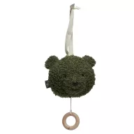 Jollein zenélő Teddy zöld színű bouclé macifej függő textil akasztóval és fa karikával