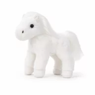Bukowski fehér plüss póni selymes sörénnyel és farokkal, 15 cm-es méretben