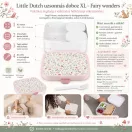 Infografika a Little Dutch Fairy wonders XL uzsonnás doboz méreteivel, tulajdonságaival és bento rekeszeivel