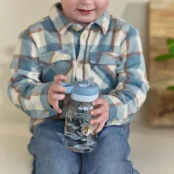 Little Dutch szívószálas kulacs 450 ml átlátszó palack erdei állatos mintával