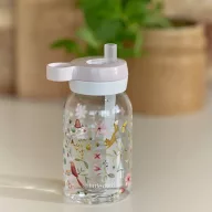 Little Dutch szívószálas kulacs 450 ml Fairy wonders erdei mintával és rózsaszín kupakkal