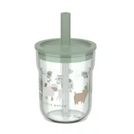 Little Dutch Little Farm 250 ml-es szívószáras átlátszó pohár zöld fedéllel és állatfigurákkal