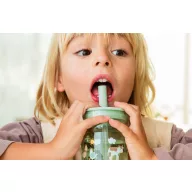 Little Dutch Little Farm 250 ml-es szívószáras átlátszó pohár zöld fedéllel és állatfigurákkal