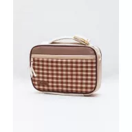 Mrs Ertha Classic Squares barna kockás hűtőtáska cipzáras zsebbel és hordozófüllel