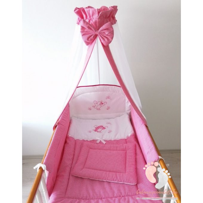 Babaágynemű garnitúra 4 részes - Rózsaszín kisvakond - bébi méret - 70x140 cm ágyba körfejvédővel 