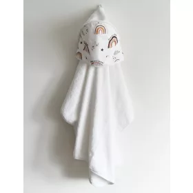   Happy kapucnis törölköző fürdőkesztyűvel - Szivárványok