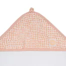 Jollein kapucnis törölköző részlete a Pale pink sneak mintás kapucnival, akasztóval és a márka logójával