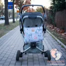 Makaszka Ágak szárnyán babakocsi táska madaras mintával, fekete rögzítőpántokkal és különálló vállpánttal