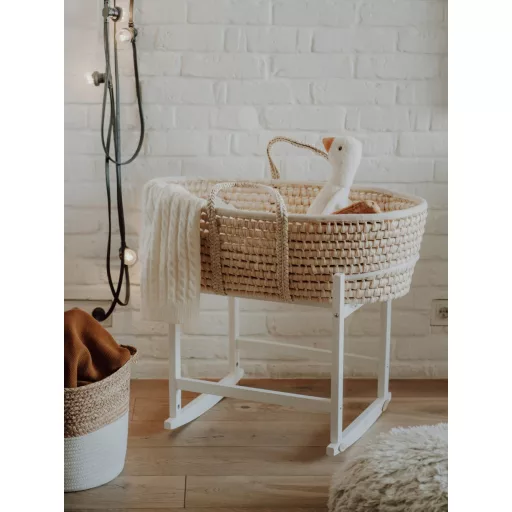 Ringatós állvány fonott mózeskosárhoz - White