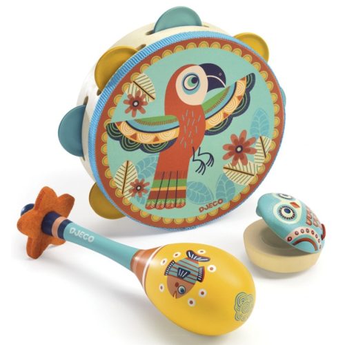 Djeco Játékhangszer készlet - Tambourine, maracas, castanet