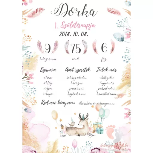 Első születésnapom - Shabby lányos A3 méretben