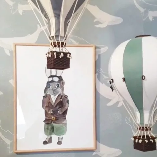 Dekor hőlégballon - Zöld - Fehér - Szürke M