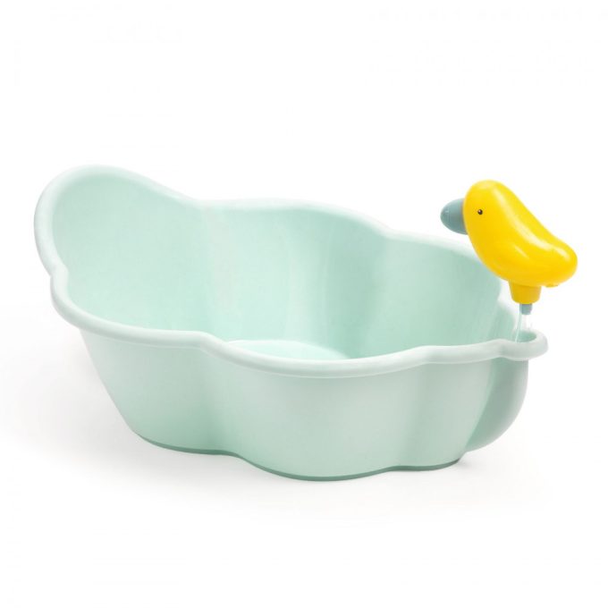 Djeco Fürdőkád játékbabáknak - Kék, sárga madárral - Bathtub