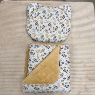 Mamo-Tato minky ágynemű szett macipárnával - Ginkgo sárga