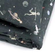 Makaszka Stardust M ovis ágynemű szett sötétszürke űrhajós és bolygós mintával összehajtva
