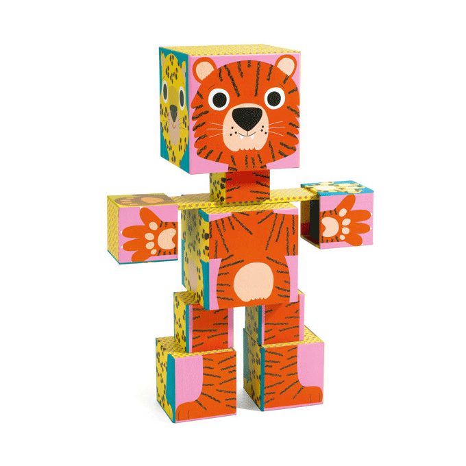 DJECO Építőjáték - Kockatestű állatos építő - Totem cubes Animo