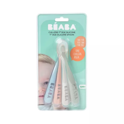 Béaba Ergonomikus Szilikon Hosszú Kiskanál szett - 4 db - Eukaliptus