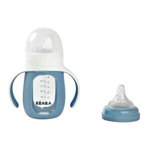 Béaba 2 az 1-ben Tanuló cumisüveg 210 ml + Szilikon borítással - Viharszürke