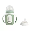 Béaba 2 az 1-ben Tanuló cumisüveg 210 ml + Szilikon borítással - Zsályazöld