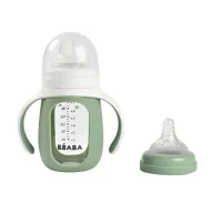   Béaba 2 az 1-ben Tanuló cumisüveg 210 ml + Szilikon borítással - Zsályazöld