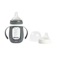   Béaba 2 az 1-ben Tanuló cumisüveg 210 ml + Szilikon borítással - Sötétszürke