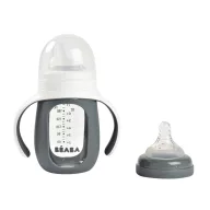   Béaba 2 az 1-ben Tanuló cumisüveg 210 ml + Szilikon borítással - Sötétszürke