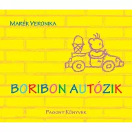 Boribon autózik Marék Veronika keménytáblás mesekönyv sárga borítója autóban ülő mackóval