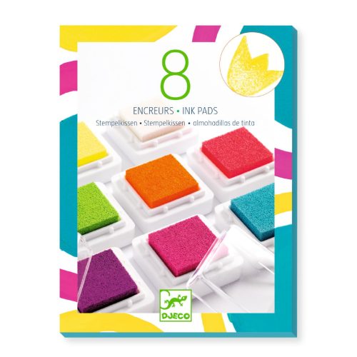 Djeco Kreatív eszközök - Nyomdapárna készlet, 8 pop szín - 8 ink pads and 1 cleaner - pop