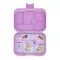 Yumbox Original 6 rekeszes lila uzsonnás doboz nyitva kutyás és macskás mintájú belső tálcával