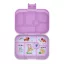 Yumbox Original 6 rekeszes lila uzsonnás doboz nyitva kutyás és macskás mintájú belső tálcával