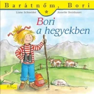 Bori a hegyekben - Barátnőm, Bori mesekönyv borítója túrázó kislánnyal és hegyekkel