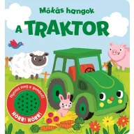Mókás hangok - A traktor hangot adó kartonlapozó borítója zöld traktorral és állatokkal
