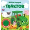 Mókás hangok - A traktor hangot adó kartonlapozó borítója zöld traktorral és állatokkal