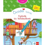 Óvodai fejtörők - Fejtörők kis felfedezőknek foglalkoztatókönyv színes borítója játszóházzal és gyerekekkel