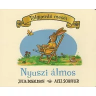 Nyuszi álmos Tölgyerdő meséi keménytáblás lapozó borítója napozóágyban pihenő nyuszival
