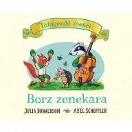 Borz zenekara - Tölgyerdő meséi keménytáblás lapozó borítója muzsikáló állatokkal