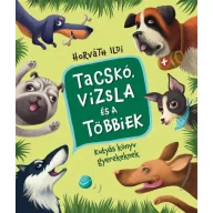 Tacskó, vizsla és a többiek kutyás könyv gyerekeknek borítója kutyafejekkel
