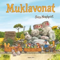 Muklavonat Sven Nordqvist keménytáblás mesekönyv borítója a kisvonattal és muklákkal