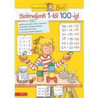 Számoljunk 1-től 100-ig! Barátnőm, Bori foglalkoztató füzet sárga borítója Borival és számolási példákkal