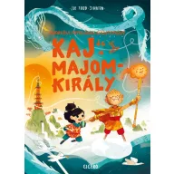 Kaj és a majomkirály könyv borítója a felhőn álló szereplőkkel és a sárkánnyal
