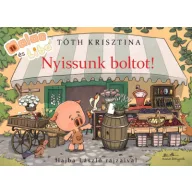 Malac és Liba Nyissunk boltot! könyvborító a zöldséges pulttal és mérleggel
