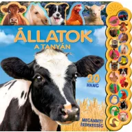 20 hang Állatok a tanyán keménytáblás könyv borítója tehénnel és sárga hangpanellel