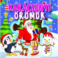 Karácsonyi örömök lapozókönyv borítója Mikulással, pingvinnel és hóemberrel