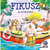 Fikusz, az állatmentő keménytáblás mesekönyv borítója mentőmellényes kutyával