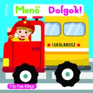 Menő dolgok Flip Flap könyv borítója tűzoltóautó és iskolabusz grafikával