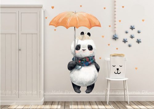 Falmatrica - Panda esernyővel és szívekkel