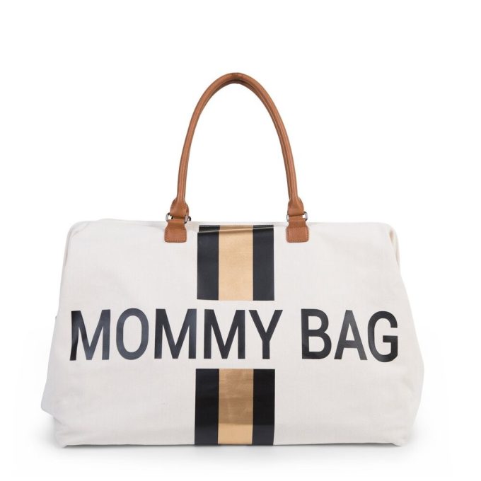 Mommy Bag - Big canvas off white stripes black/gold