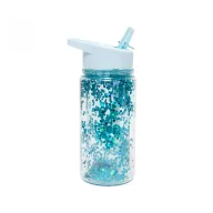   Petit monkey szívószálas kulacs glitter 300 ml - Bahama kék