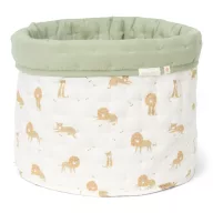 Little Dutch Safari Leo kerek textil tároló kosár zöld steppelt felülettel és oroszlános visszahajtással